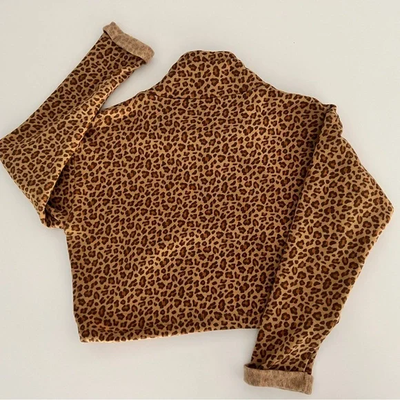 ALTERNATIVE APPAREL MINI LEOPARD ECO FLEECE FUNNEL NECK DRAWSTRING SWEATSHIRT S - Picture 7 of 10